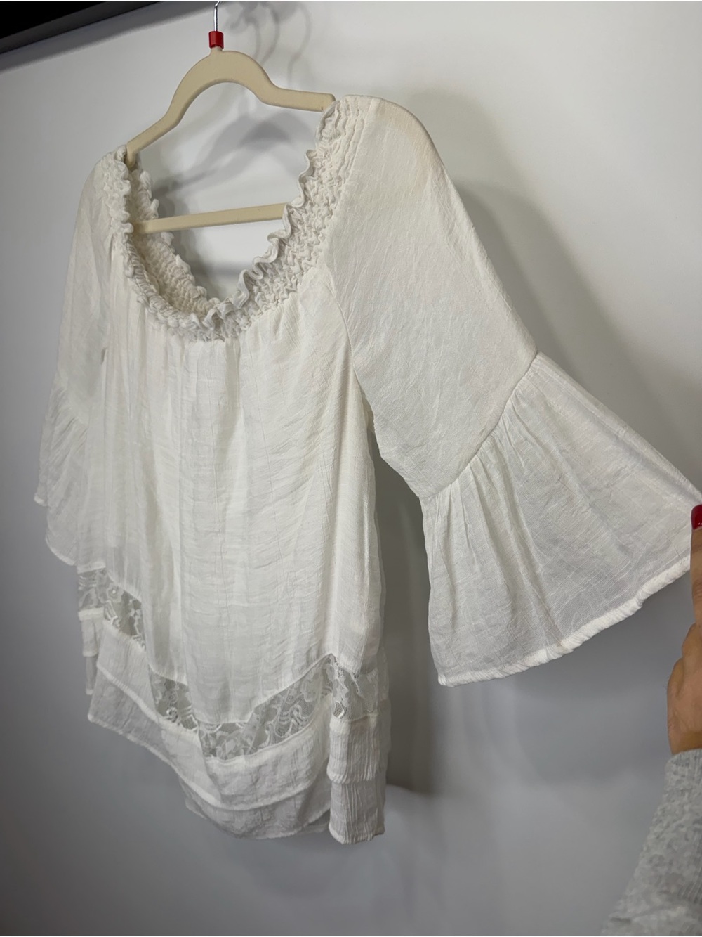Thalia Sodi Boho White Lace-Trim Peasant Blouse - Picture 3 of 11